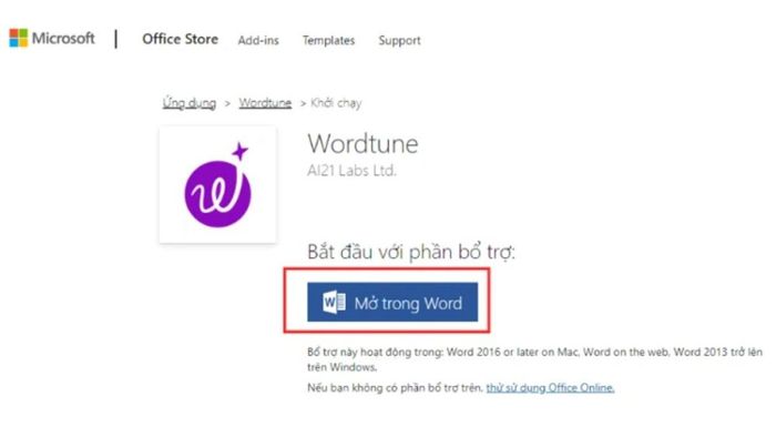 Hướng dẫn đăng nhập Wordtune trên Microsoft Word online bước 2